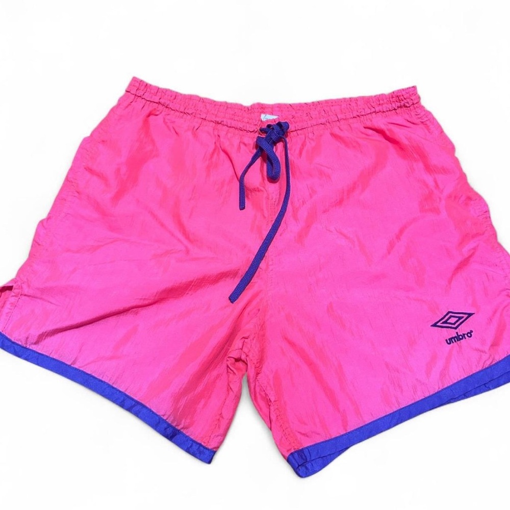 Umbro Neon Pink Shorts with Blue Trim